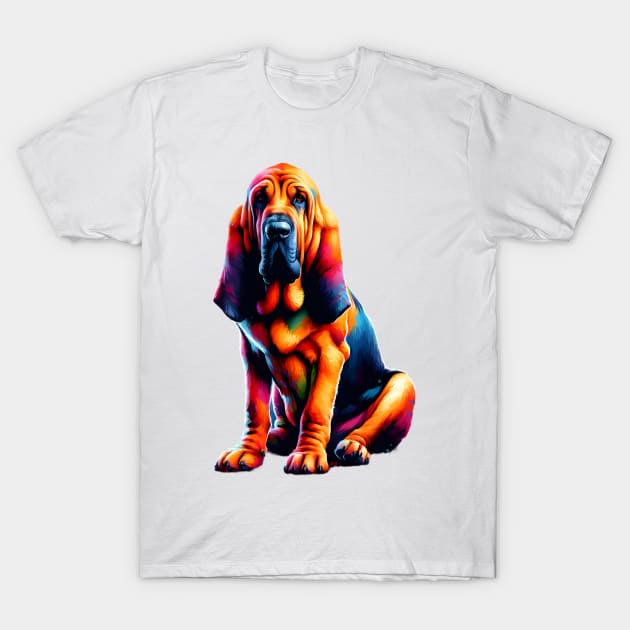 Colorful Bloodhound Portrait in Expressive Splash Art Style T-Shirt by ArtRUs